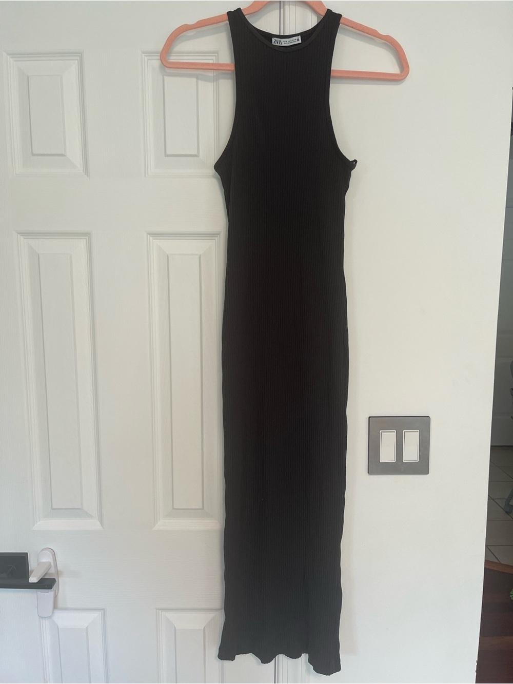 Zara Black Ribbed High-Neck Maxi Dress
